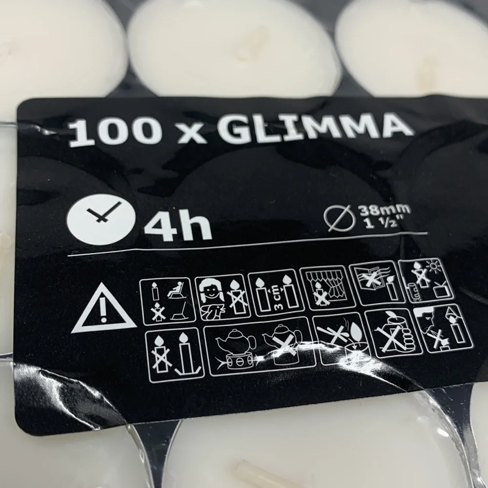 100 piece GLIMMA Unscented tealights 4hr Ikea Sweden